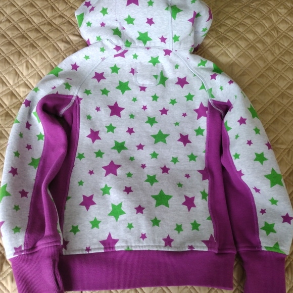 IVIVVA Girl By Lululemon Grey Hoodie Jacket with Purple and Green Star Pattern - Picture 9 of 9